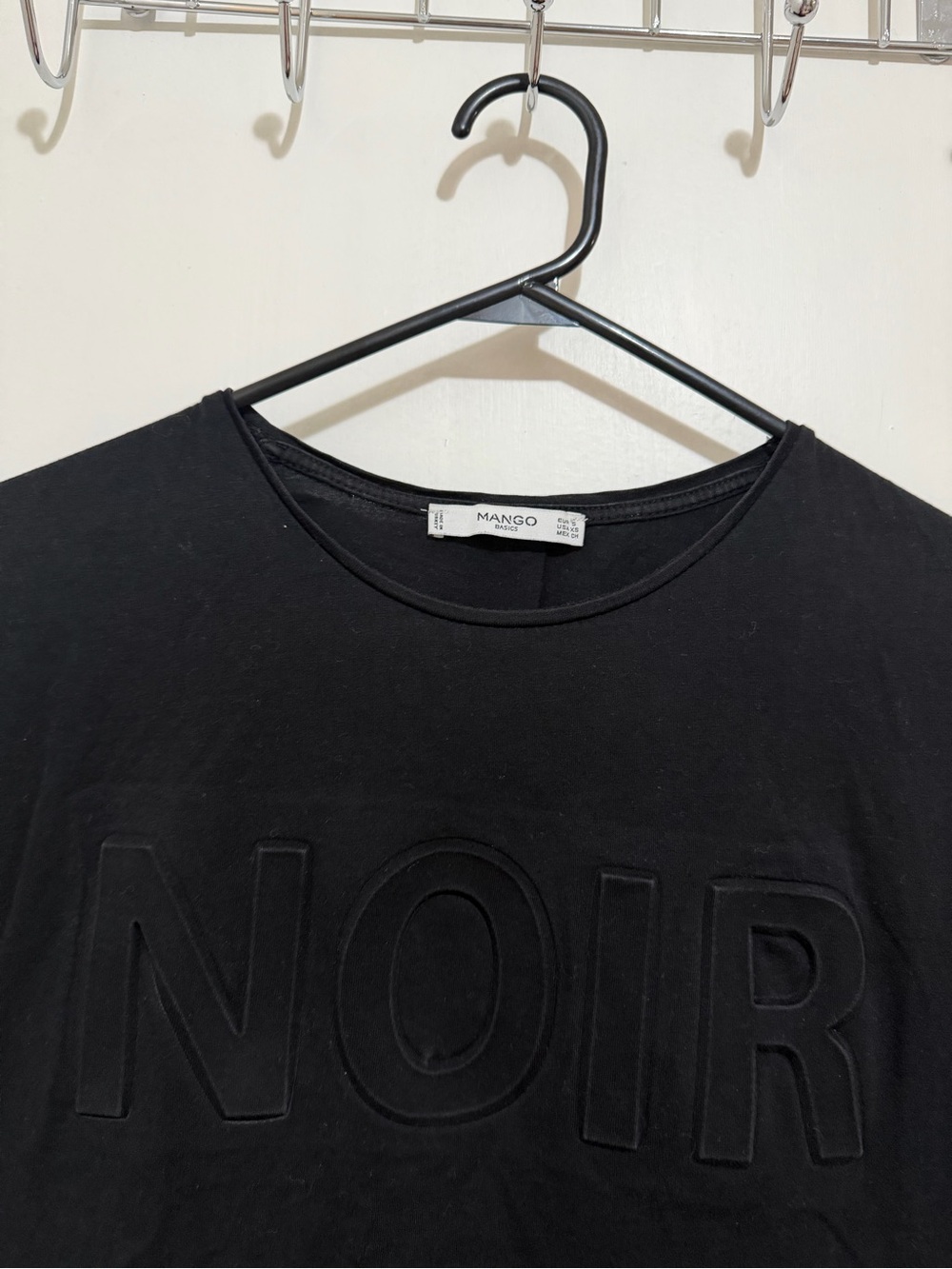 Mango Black Embroidered NOIR Crew Tee